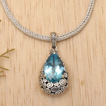 Blue topaz pendant necklace, 'Azure Teardrop' - Artisan Jewelry Sterling Silver and Blue Topaz Necklace