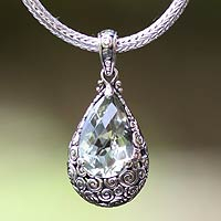 Prasiolite pendant necklace, 'Lime Teardrop' - Drop Shaped Sterling Silver and Prasiolite Pendant Neclace