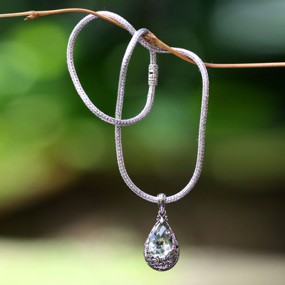 Prasiolite pendant necklace, 'Lime Teardrop' - Fair Trade Sterling Silver and Prasiolite Pendant Necklace