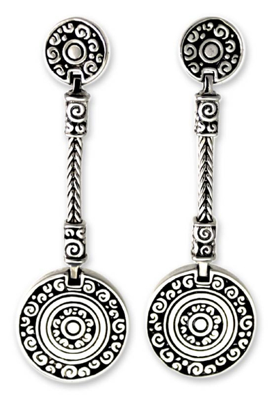 Sterling silver dangle earrings, 'Wealth of Fortune' - Artisan Crafted Sterling Silver Dangle Earrings