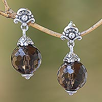 Smoky quartz dangle earrings, 'Royal Elegance'