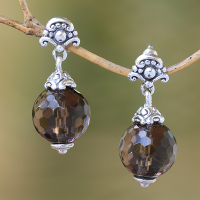 Smoky quartz dangle earrings, 'Royal Elegance' - Sterling Silver and Smoky Quartz Dangle Earrings Earrings