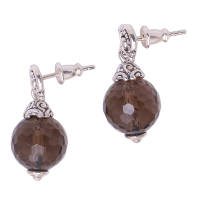 Smoky quartz dangle earrings, 'Royal Elegance' - Sterling Silver and Smoky Quartz Dangle Earrings Earrings