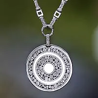 Sterling silver long pendant necklace, 'Treasure'