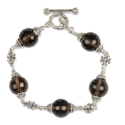 Smoky quartz beaded bracelet, 'Regal Elegance' - Smoky quartz beaded bracelet