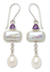 Cultured pearl and amethyst dangle earrings, 'Allegory' - Cultured Pearl and Amethyst Dangle Earrings