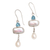 Aretes colgantes de perlas cultivadas y topacios azules - Aretes colgantes de perlas cultivadas y topacios azules