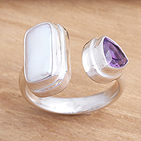 Amethyst and pearl cocktail ring, 'Two Minds'