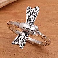 Anillo de cóctel de plata de ley, 'Dragonfly Fortunes' - Anillo de cóctel de plata de ley