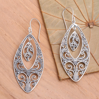 Sterling silver dangle earrings, 'Lace' - Sterling silver dangle earrings