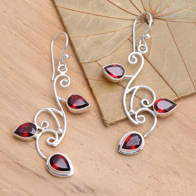 Garnet floral earrings - Dewdrop Vines | NOVICA