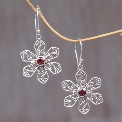 Garnet flower earrings - Poinsettia | NOVICA