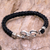 Men's sterling silver and leather braided bracelet, 'Cobra' - Men's Leather and Sterling Silver Snake Bracelet (image 2) thumbail