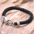 Men's sterling silver and leather braided bracelet, 'Cobra' - Men's Leather and Sterling Silver Snake Bracelet (image 2b) thumbail