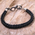 Men's sterling silver and leather braided bracelet, 'Cobra' - Men's Leather and Sterling Silver Snake Bracelet (image 2c) thumbail