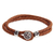 Sterling silver and leather flower bracelet, 'Brown Lotus' - Artisan Crafted Floral Leather Braided Bracelet thumbail