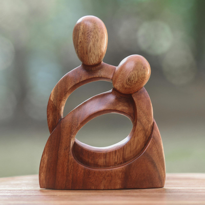 Wood sculpture, 'Eternity of Love' - Romantic Wood Sculpture