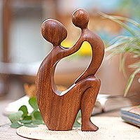Estatuilla de madera, 'Te Adoro' - Escultura de Madera Madre e Hijo