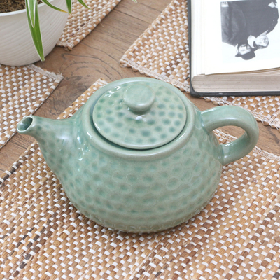 Ceramic teapot, 'Rainforest' - Artisan Crafted Ceramic Teapot 