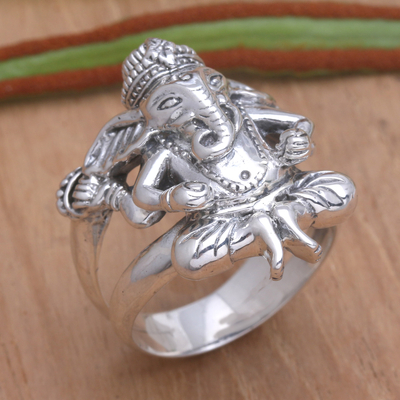 Men's sterling silver ring, 'Lord Ganesha' - Men's Sterling Silver Hindu Ring