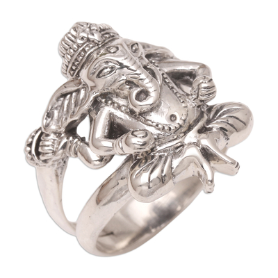 Men's sterling silver ring, 'Lord Ganesha' - Men's Sterling Silver Hindu Ring