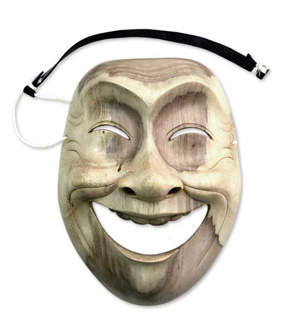 Wood mask, 'Laughter' - Modern Handmade Wood Mask