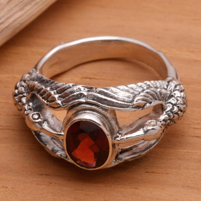 Men's Indonesian Sterling Silver and Garnet Ring - Gift of Peace | NOVICA