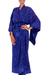 Rayon batik robe, 'Indigo Orchids' - Blue Violet Women's Batik Robe from Indonesia (image 2b) thumbail