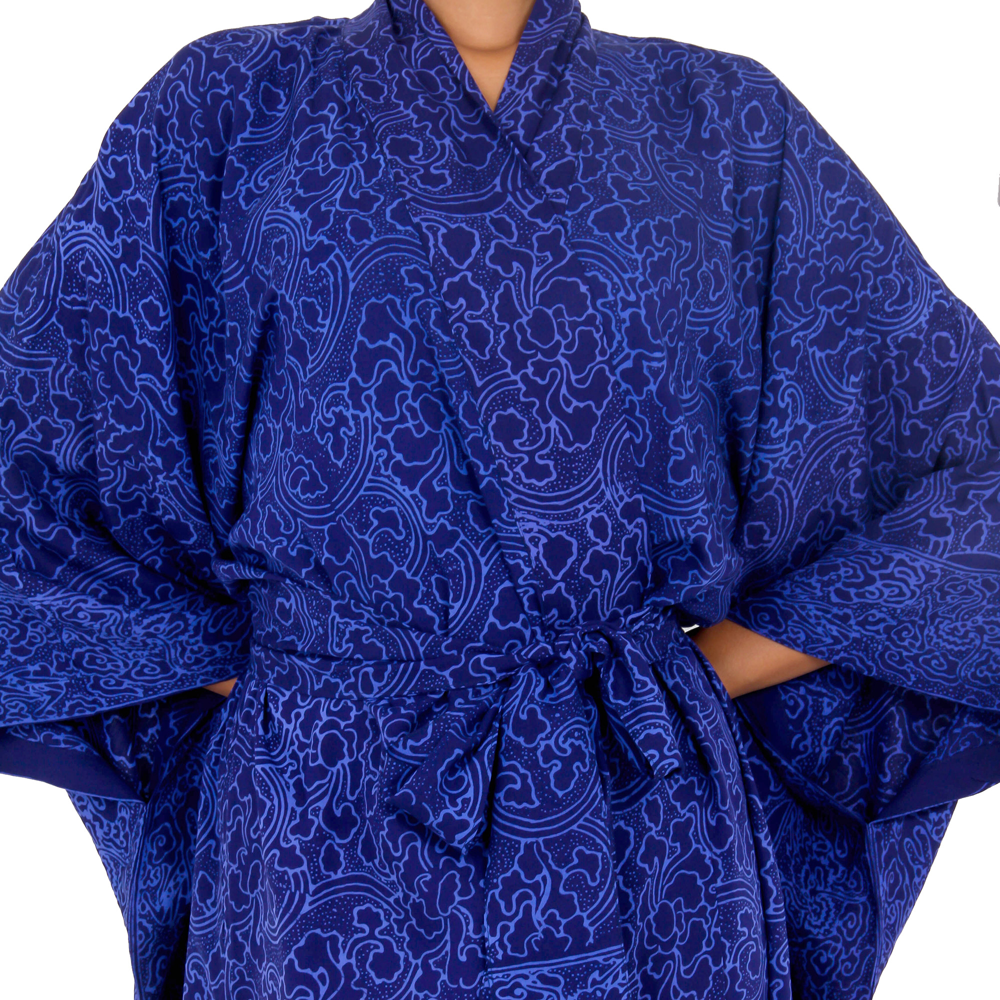 Indigo Women's Batik Robe from Indonesia - Indigo Orchids | NOVICA