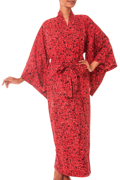 Handcrafted Red Floral Cotton Women