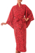 Long cotton batik robe, 'Red Floral Kimono' - Women's Long Red Cotton Batik Wrap and Tie Robe (image 2a) thumbail