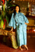 Cotton batik robe, 'Blue Forest' - Artisan Crafted Long Batik Cotton Robe for Women (image 2) thumbail