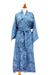Cotton batik robe, 'Blue Forest' - Artisan Crafted Long Batik Cotton Robe for Women (image 2c) thumbail
