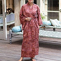 Cotton batik robe, 'Earth Dancer'