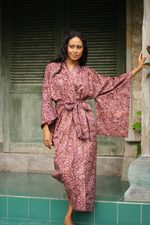 Cotton batik robe, 'Earth Dancer' - Handmade 100% Cotton Robe in Red Pink Tones from Indonesia