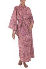 Cotton batik robe, 'Earth Dancer' - Handmade 100% Cotton Robe in Red Pink Tones from Indonesia