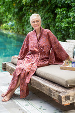 Cotton batik robe, 'Earth Dancer' - Handmade 100% Cotton Robe in Red Pink Tones from Indonesia