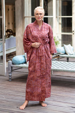Cotton batik robe, 'Earth Dancer' - Handmade 100% Cotton Robe in Red Pink Tones from Indonesia