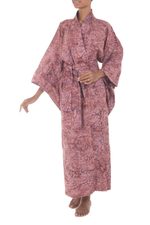 Cotton batik robe, 'Earth Dancer' - Handmade 100% Cotton Robe in Red Pink Tones from Indonesia
