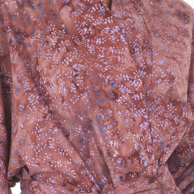 Cotton batik robe, 'Earth Dancer' - Handmade 100% Cotton Robe in Red Pink Tones from Indonesia