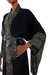 Batik rayon robe, 'Batik Midnight' - Indonesian Floral Patterned Black and White Robe (image 2c) thumbail