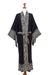 Batik rayon robe, 'Batik Midnight' - Indonesian Floral Patterned Black and Ivory Robe (image 2d) thumbail