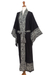 Batik rayon robe, 'Batik Midnight' - Indonesian Floral Patterned Black and Ivory Robe (image 2e) thumbail