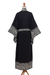 Batik rayon robe, 'Batik Midnight' - Indonesian Floral Patterned Black and Ivory Robe (image 2f) thumbail