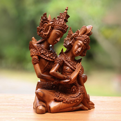 Escultura en madera, 'Hindu Love Story' - Historia de amor hindú Escultura en madera de Rama y Sita