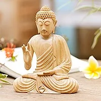 Holzstatuette „Sitzender Buddha“ – handgeschnitzte Holzskulptur