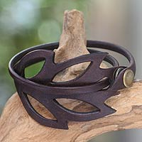 Leather wrap bracelet, 'Autumn Leaf' - Hand Crafted Leather Bracelet from Indonesia