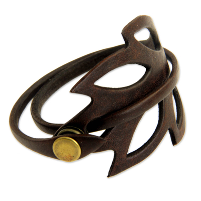 Leather wrap bracelet, 'Autumn Leaf' - Hand Crafted Leather Bracelet from Indonesia