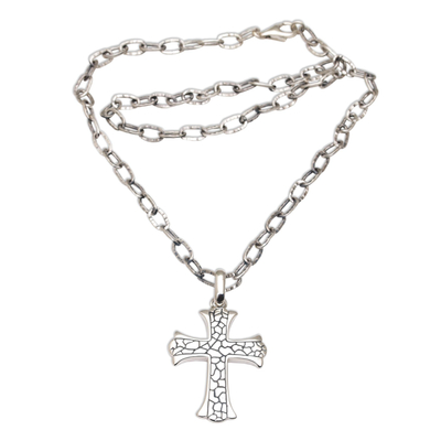Men's sterling silver cross necklace, 'Loyalty' - Men's Sterling Silver Cross Necklace