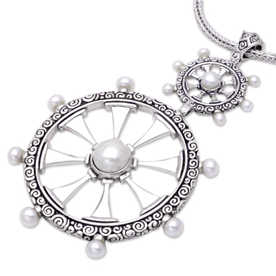 Cultured pearl pendant necklace, 'Sea Wind' - Cultured pearl pendant necklace